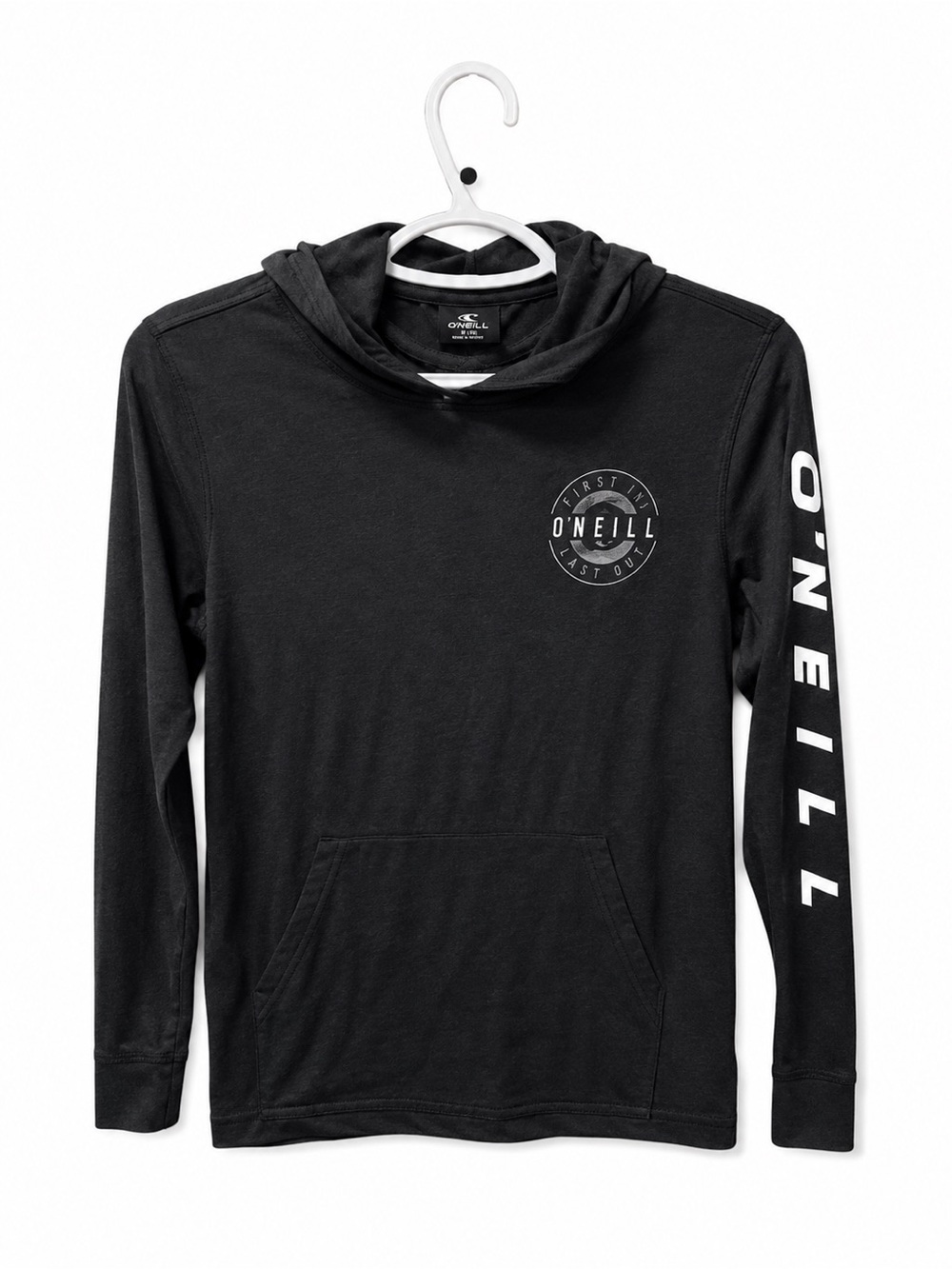O'Neill Boys Charcoal Grey Long Sleeve Hooded Graphic T-Shirt Size Large 10/12